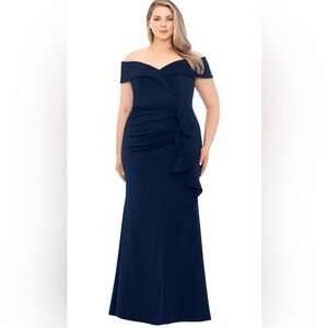 Elegant Navy Off-Shoulder Evening Gown